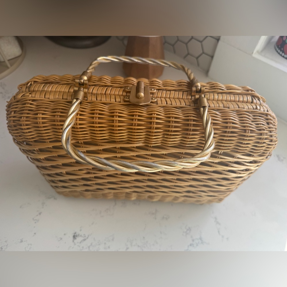70s Vintage Rattan Basket Weaved Purse Basket MCM Hong Kong - Picture 4 of 10